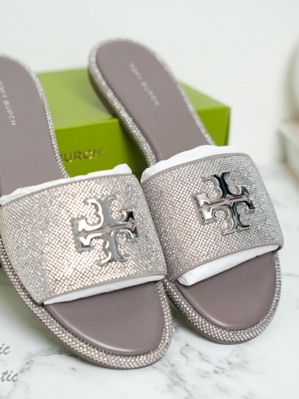 Tory Burch Everly Rhinestone Slide Sandals in Dark Clay/Crystal size 9 NIB - Picture 4 of 10